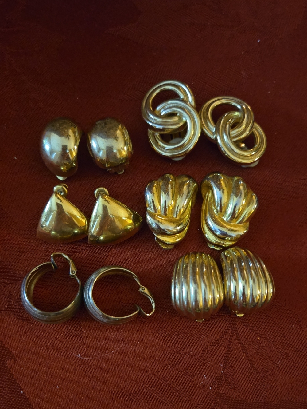 Vintage Gold-Tone Earrings Bundle 5pr Clip-on And 1pr pierced
